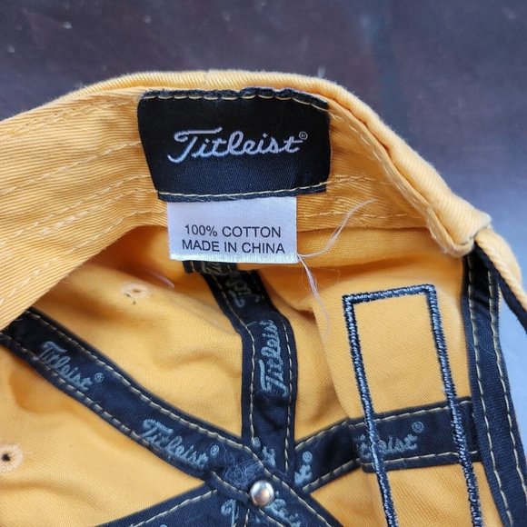 Titleist Footjoy Cap Adjustable Strap Back Yellow Spell Out Golf FJ 6 Panel Logo - Picture 6 of 7